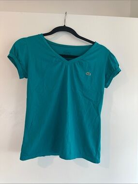 Lacoste Women's Teal V-Neck Short Sleeve Tee
